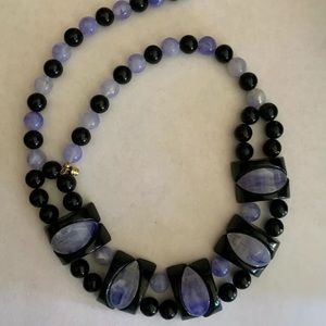 Black And Midnight Purple Plastic Beaded Necklace